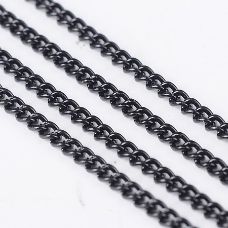 Honeyhandy Iron Twisted Chains, Curb Chains, Unwelded, with Spool, Electrophoresis Black, 3x2x0.6mm, about 328.08 Feet(100m)/roll