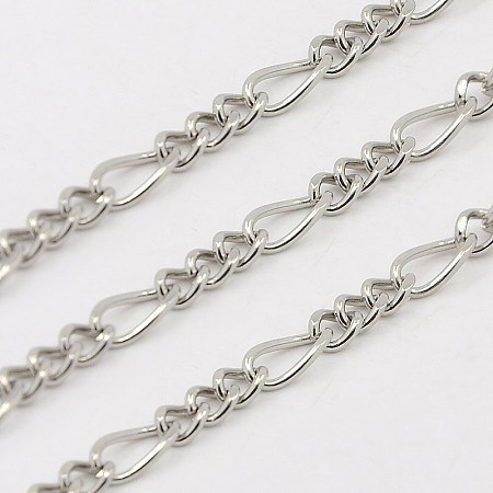 Honeyhandy 304 Stainless Steel Figaro Chains, Decorative Chains, Unwelded, Stainless Steel Color, 5~7x3.5x2mm