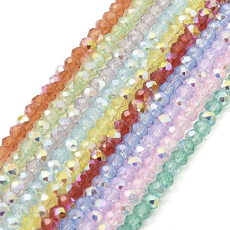 Baking Painted Transparent Glass Beads Strands, Imitation Opalite, Faceted, AB Color Plated, Round, Mixed Color, 4.5x4mm, Hole: 0.9mm, about 117~118pcs/strand, 17.13~17.32''(43.5~44cm)