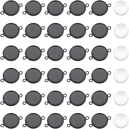 UNICRAFTALE 30 Sets Black Cabochon Pendants Stainless Steel Cabochon Connectors Blanks Bezel Pendant Trays Cabochon Settings with Glass Cabochon 14mm Bracelet Connector for Jewelry Making