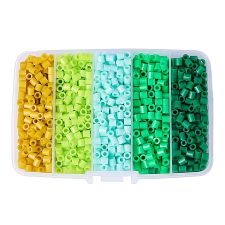 ARRICRAFT 1 Box(About 1900pcs) 5 Colors 5mm Tube Melty Beads PE DIY Fuse Beads Refills Hama Beads for Kids Craft Making - Gradual Green Color