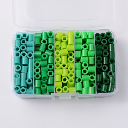 Melty Beads PE DIY Fuse Beads Refills for Kids, Tube, Gradual Gradual Green Color, 8.5~9x9~9.5mm; about 68pcs/compartment, 340pcs/box