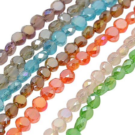 NBEADS 10 Strands Faceted Flat Round AB Color Plated Frosted Crystal Glass Beads Strands, Mixed Color, 4x3mm, Hole: 1mm; About 99pcs/Strand, 13.9