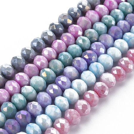 Honeyhandy Opaque Baking Painted Glass Beads Strands, Imitation Stones, Faceted, AB Color Plated, Rondelle, Mixed Color, 8x6mm, Hole: 1.2mm, about 63~64pcs/strand, 15.87 inch~16.14 inch(40.3~41cm)