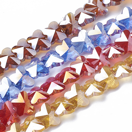 Electroplate Glass Beads, AB Color Plated, Faceted, Butterfly, Mixed Color, 12x14.5x7.5mm, Hole: 1mm