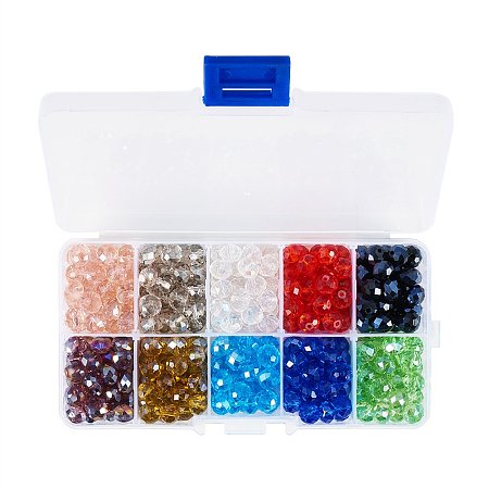 ARRICRAFT 1 Box (About 300pcs, 30pcs/Color) 10 Color Faceted Abacus Crystal Suncatcher Glass Beads, Pearl Luster Plated, 8x6mm, Hole: 1mm