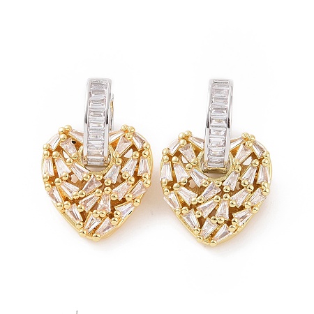 Honeyhandy Clear Cubic Zirconia Heart Dangle Hoop Earrings, Brass Jewelry for Women, Platinum & Golden, 27.5mm, Pin: 1mm