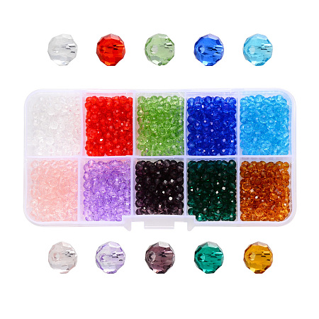 Arricraft Transparent Glass Beads, Faceted, Rondelle, Mixed Color, 4x3.5mm, Hole: 1mm, about 1000pcs/box