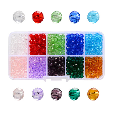 Honeyhandy Transparent Glass Beads, Faceted, Rondelle, Mixed Color, 6x5mm, Hole: 1.2mm, about 500pcs/box