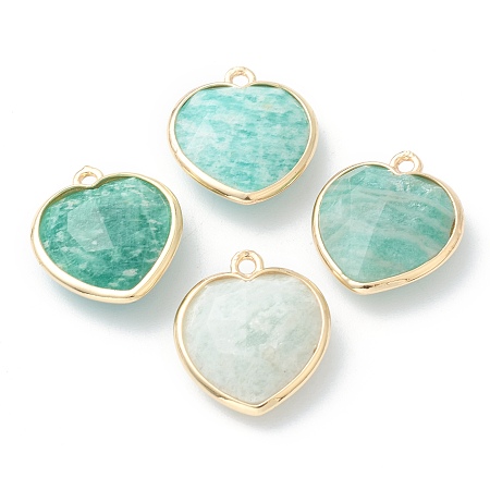 Honeyhandy Natural Amazonite Pendants, with Golden Brass Edge, Faceted, Heart, 19x16.5x6~6.5mm, Hole: 1.6mm