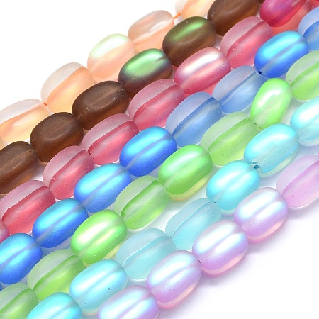 NBEADS Synthetic Moonstone Beads Strands, Holographic Beads, Cuboid, Frosted, Mixed Color, 13x8x8mm, Hole: 1mm; about 28pcs/strand, 15.15