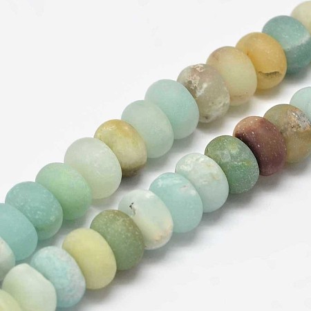 Honeyhandy Frosted Rondelle Natural Flower Amazonite Beads Strands, 8x5mm, Hole: 1mm, about 79pcs/strand, 15.5 inch