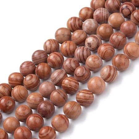 Arricraft Natural Silver Line Jasper Beads Strands, Dyed & Heated, Round, Sienna, 8mm, Hole: 1.2mm, about 47pcs/strand, 15.55''(39.5cm)