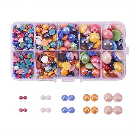 ARRICRAFT 1 Box (about 360pcs) Mixed Half Round/Dome Pearlized Glass Cabochons For Jewelry Making, 6~14x3~5.5mm