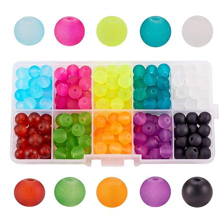 ARRICRAFT 1 Box (about 240 pcs) 10 Color 8mm Round Transparent Frosted Glass Beads Assortment Lot for Jewelry Making