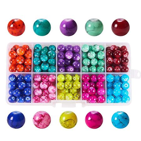 ARRICRAFT 1 Box (about 240 pcs) 10 Color 8mm Round Baking Painted Drawbench Glass Beads Assortment Lot for Jewelry Making