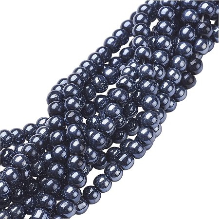 NBEADS 20 Strands Pearl Luster Plated Round Black Glass Beads Strands with 4mm in diameter,hole:1mm,about 80pcs/strand