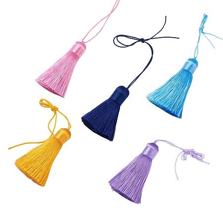 NBEADS 10 Pcs 3 inch Random Mixed Color Polyester Tassel Pendants, Ice Silk Floss Handmade Soft Tassel with Hang Loop for Jewelry Making, DIY Projects, Bookmarks