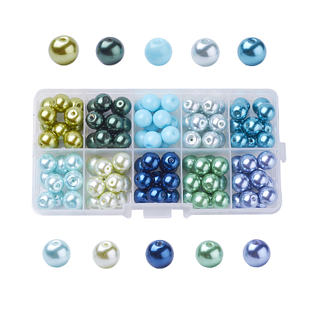 ARRICRAFT 10mm Mixed Pearlized Round Glass Pearl Beads, Mixed Color, Hole: 1mm; about 110pcs/box