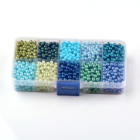 ARRICRAFT 8mm About 200 Pcs Tiny Satin Luster Glass Pearls Round Loose Beads with FREE Plastic Jewelry Container Box Wholesale Assorted Mix Lot For Jewelry Making