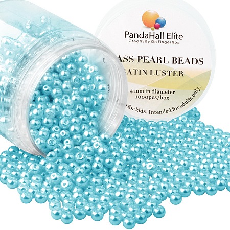 PandaHall Elite 4mm Sea Serpent Glass Pearls Tiny Satin Luster Round Loose Pearl Beads for Jewelry Making, about 1000pcs/box