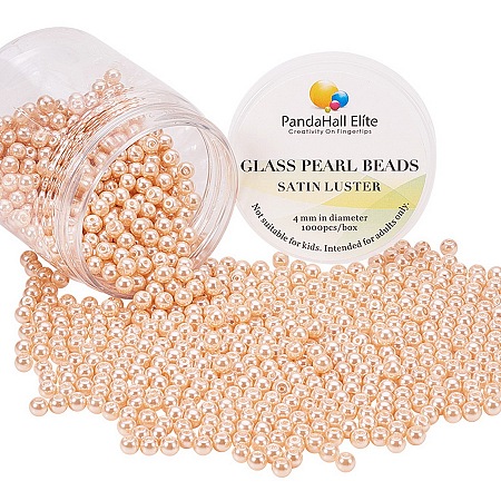 PandaHall Elite 4mm Anti-flash Dark Orange Glass Pearls Tiny Satin Luster Round Loose Pearl Beads for Jewelry Making, about 1000pcs/box