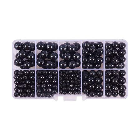 PandaHall Elite 416 pcs 4 Sizes 4/6/8/10mm Dyed Glass Pearl Round  Pearlized Bead Loose Spacer Beads for Earring Necklace Bracelet Necklace Jewelry DIY Craft Making, Black