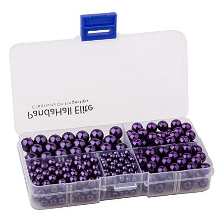 PandaHall Elite Purple Glass Pearl Round Beads 4mm 6mm 8mm 10mm Various Size Mix Lot Box Set with Container Value Pack, about 440pcs/box