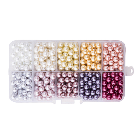 PandaHall Elite 6mm Multicolor-1 Glass Pearls Tiny Satin Luster Round Loose Pearl Beads for Jewelry Making, about 500pcs/box