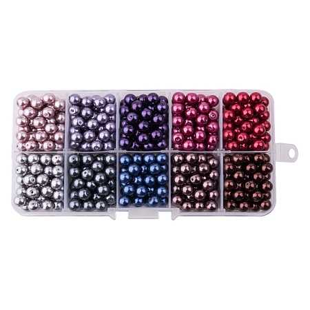 PandaHall Elite 1 Box 6mm Multicolor Tiny Satin Luster Glass Pearl Beads Round Loose Beads  Assortment Mix Lot for Jewelry Making, about 500pcs/box