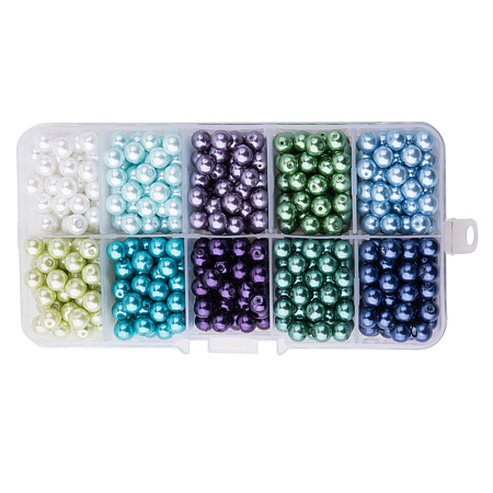 PandaHall Elite 6mm Multicolor-2 Glass Pearls Tiny Satin Luster Round Loose Pearl Beads for Jewelry Making, about 500pcs/box