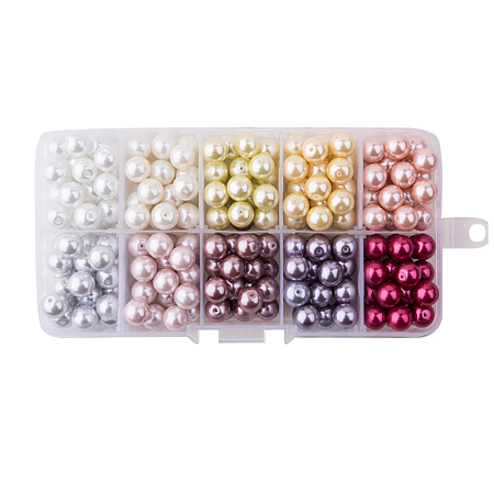 PandaHall Elite 8mm Multicolor Glass Pearls Tiny Satin Luster Round Loose Pearl Beads for Jewelry Making, about 230pcs/box