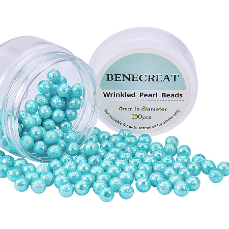 BENECREAT Pack of 150pcs Round Glass Pearls Beads with Uneven Pastel Colored Coatings Box Set (8mm Sky Blue)