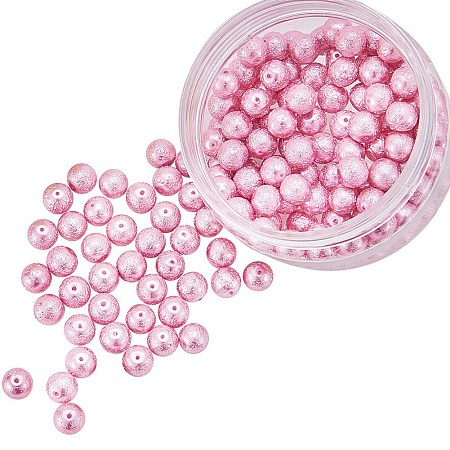 BENECREAT150pcs 8mm Round Glass Pearls Beads with Uneven Pastel Colored Coatings Box Set Pink