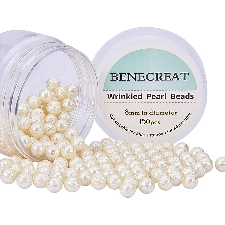 BENECREAT Pack of 150pcs Round Glass Pearls Beads with Uneven Pastel Colored Coatings Box Set (8mm Ivory white)