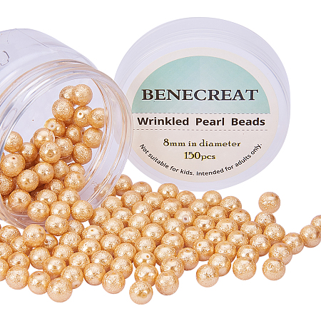 BENECREAT Pack of 150pcs Round Glass Pearls Beads with Uneven Pastel Colored Coatings Box Set (8mm Orange)