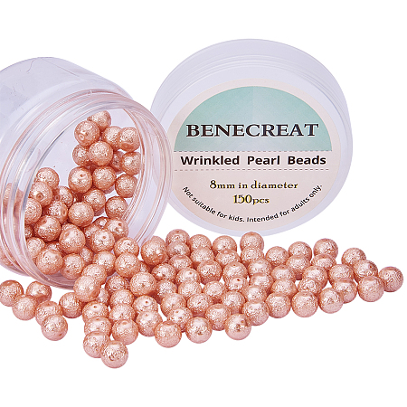 BENECREAT Pack of 150pcs Round Glass Pearls Beads with Uneven Pastel Colored Coatings Box Set (8mm Pumpkin)