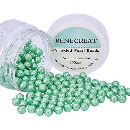 BENECREAT Pack of 150pcs Round Glass Pearls Beads with Uneven Pastel Colored Coatings Box Set (8mm Lime green)
