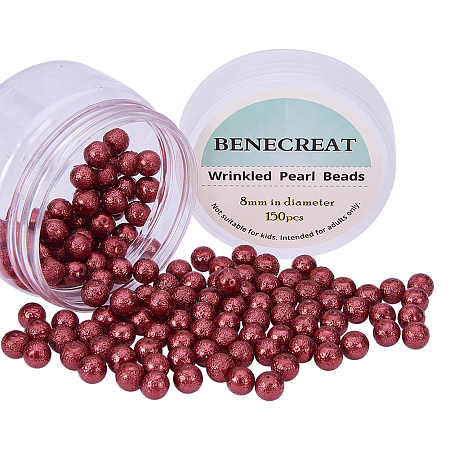BENECREAT Pack of 150pcs Round Glass Pearls Beads with Uneven Pastel Colored Coatings Box Set (8mm Red)