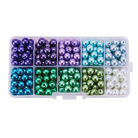 ARRICRAFT 1 Box (about 250pcs) 10 Color Glass Pearl Round Beads Assortment Lot for Jewelry Making, 8mm, Hole: 1mm - Mixed Color 1