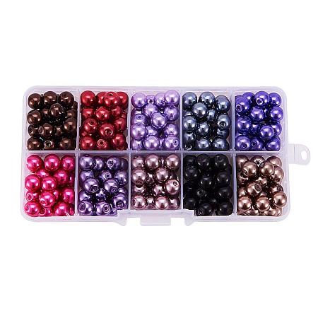 ARRICRAFT 1 Box (about 250pcs) 10 Color Glass Pearl Round Beads Assortment Lot for Jewelry Making, 8mm, Hole: 1mm - Mixed Color 2