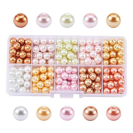ARRICRAFT 1 Box (about 250pcs) 10 Color Glass Pearl Round Beads Assortment Lot for Jewelry Making, 8mm, Hole: 1mm - Mixed Color 3