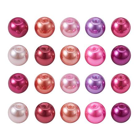 ARRICRAFT 1 Box (about 200pcs) 10 Color Pink Theme Mixed Style Glass Pearl Round Beads Assortment Lot for Jewelry Making, 8mm, Hole: 1mm