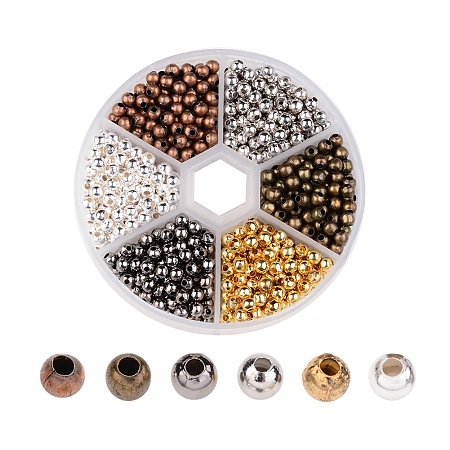 ARRICRAFT Round Iron Spacer Beads, Mixed Color, 4mm, Hole: 1.5mm, about 158pcs/compartment, 948pcs/box