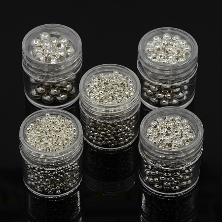 Honeyhandy Iron Round Spacer Beads, Silver Color Plated, 2~5mm, Hole: 1~2mm(Five Size:5mm,hole:2mm,4mm,hole:1.7mm,3mm,hole: 1.2mm,2.5mm,hole:1mm,2mm,hole:0.8mm)