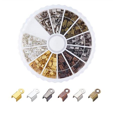 ARRICRAFT 420pcs/box 6 Color Iron Fold Over Crimp Cord Ends Terminators Clamp End Tips for 3mm Thick Leather Silk Ribbon Jewelry Findings 6x3x2.3mm