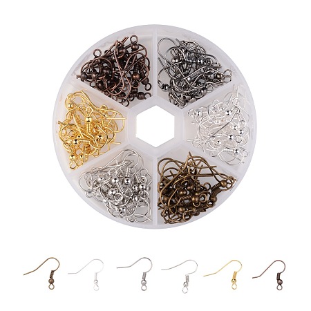 ARRICRAFT 1Box 120PCS 6 Colors Iron Earring Hooks, Nickel Free, Mixed Color, 18x0.8mm, Hole: 2mm, about 20pcs/compartment