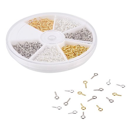 NBEADS 1 Box 700 Pcs Mix Color Iron Screw Eyes Pin Findings for Half Drilled Beads, Hoop Eye Pin Screws for Arts Crafts DIY Jewelry Makings DIY Jewelry Making