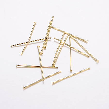 Honeyhandy Brass Flat Head Pins, Long-Lasting Plated, Real 18K Gold Plated, Cadmium Free & Nickel Free & Lead Free, 25.5x0.6mm, Head: 2mm