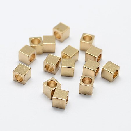 Honeyhandy Brass Bead Spacers, Nickel Free, Cube, Raw(Unplated), 4x4mm, Hole: 2mm